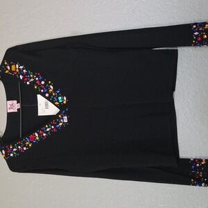 Jeweled Rhinestone Embelished Black V-neck Sweater